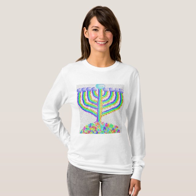 T-shirt Menorah arc-en-ciel de Hanukkah  (Devant entier)