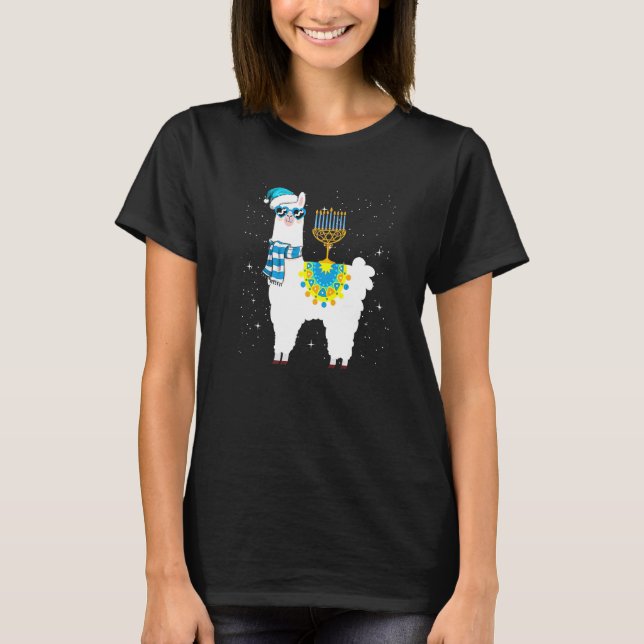 T-shirt Menorah Hanoukka Llama Cute Alpaca Chanukah (Devant)