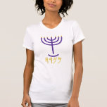 T-shirt Menorah Ladies Top Purple Gold<br><div class="desc">Menorah Ladies Top Purple Gold Menorah Paleo Lettres hébraïques - Menorah : Mem, Nun, Resh, Hey Mem - Chaos Mighty Blood Nun - Continue Heir Son Resh - First Top Beginning Hey - Look Reveal Breath H4501 (Strong) מְ רָ ה מְ נ נֹ רָ וֹ ה menôrâh menôrâh men-o Feminine...</div>