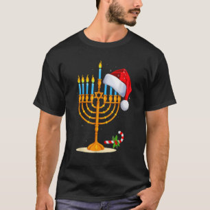 T-shirt Menorah Santa Hat Chanukah Hanoukka Christa juif