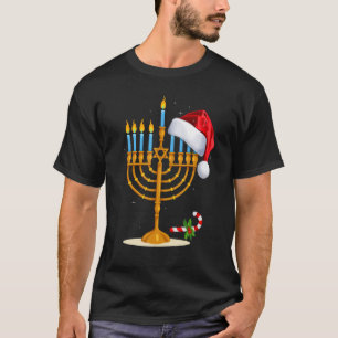 T-shirt Menorah Santa Hat Chanukah Hanoukka Christa juif