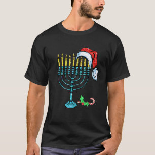 T-shirt Menorah Santa Hat Chanukah Hanoukka Christa juif