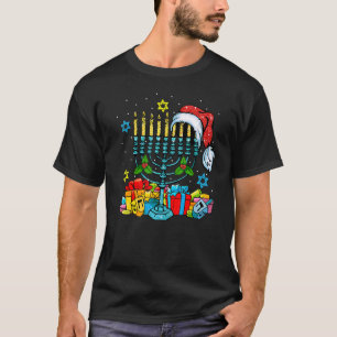 T-shirt Menorah Santa Hat Chanukah Hanoukka Christa juif
