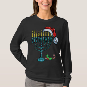 T-shirt Menorah Santa Hat Chanukah Hanoukka Christa juif