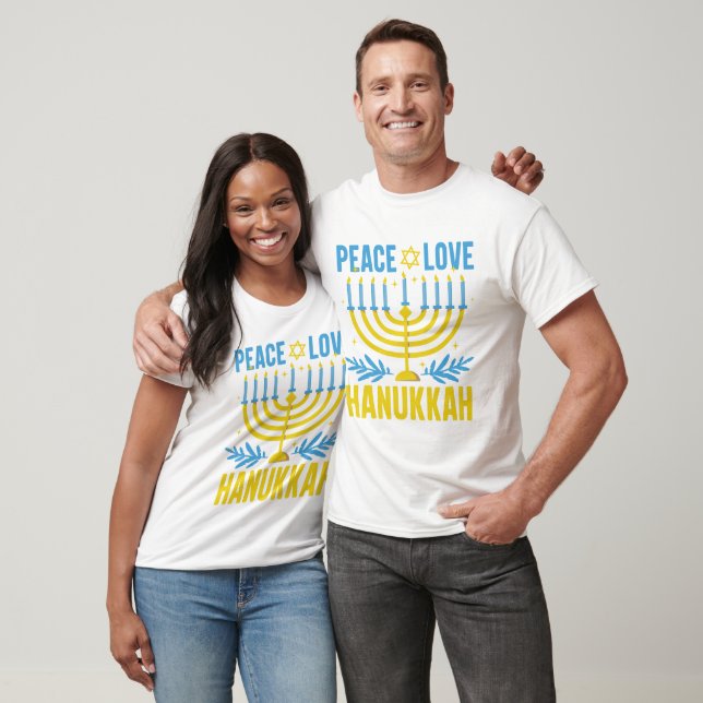 T-shirt Menorah Star de David Bleu Jaune Blanc (Unisexe)