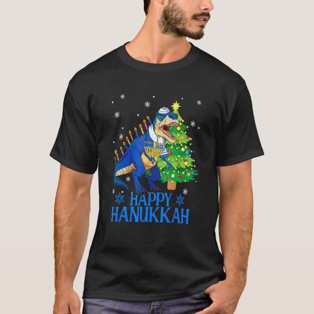 T-shirt Menorasaurus Cute Rex Dinosaur Arbre de Noël Happ (Devant)