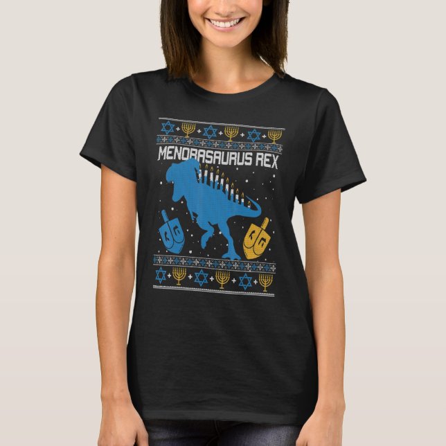 T-shirt Menorasaurus Rex Dinosaur T Rex Hanoukka Menorah B (Devant)