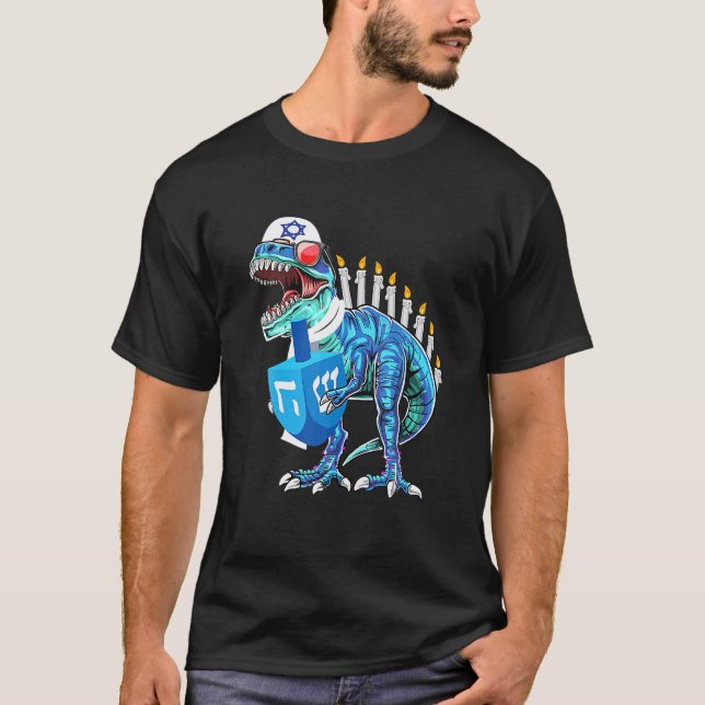 T-shirt Menorasaurus Rex Dinosaur T - Rex Hanoukka Pour (Devant)