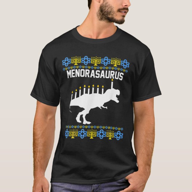 T-shirt Menorasaurus Rex Pour Enfants Hanoukka Dinosaur Ju (Devant)