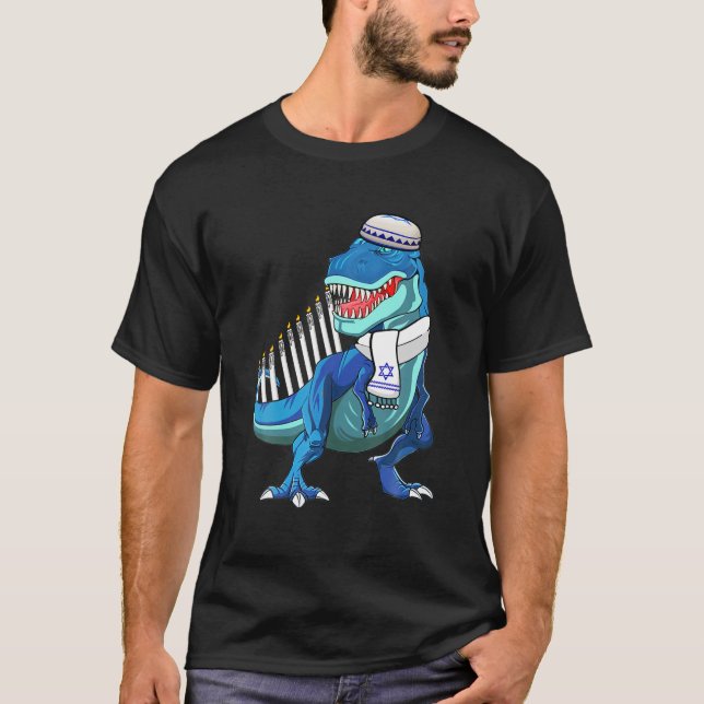 T-shirt Menorasaurus Rex T - Rex Dinosaur Hanoukka Pour (Devant)