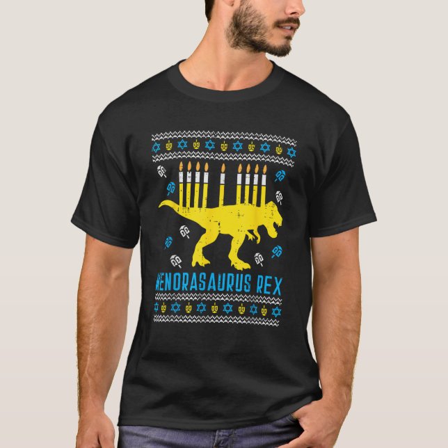T-shirt Menorasaurus Rex Trex Menorah Moche Hanukkah Chanu (Devant)