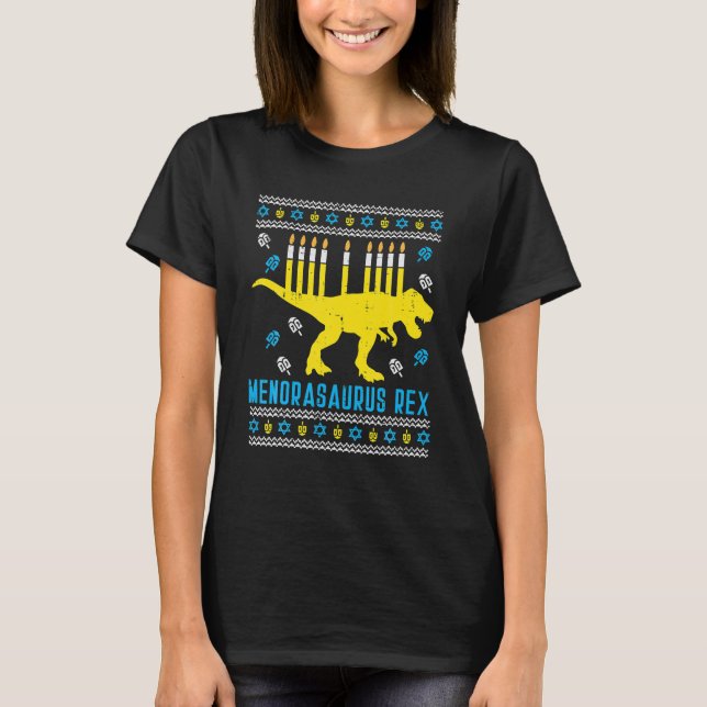 T-shirt Menorasaurus Rex Trex Menorah Ugly Hanoukka (Devant)