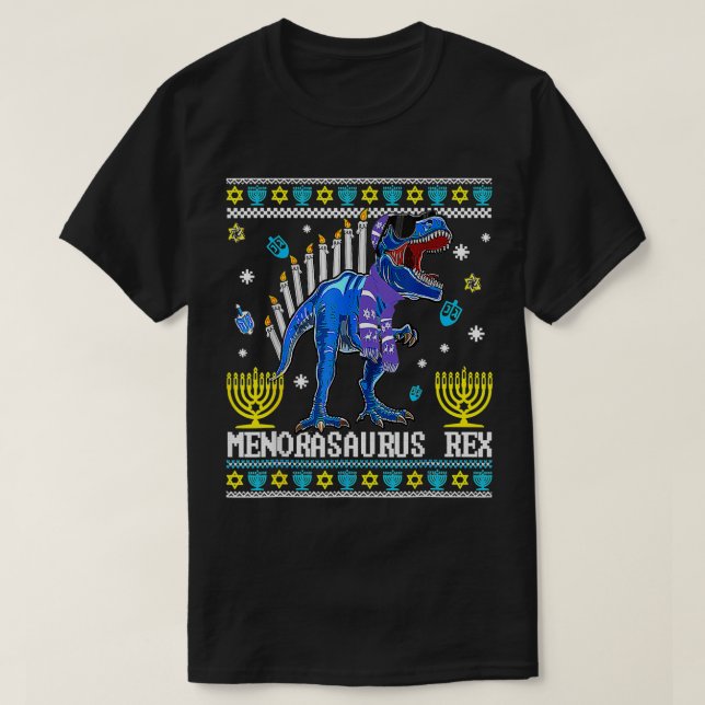 T-shirt Menorasaurus Rex Trex Menorah Ugly Hanoukka Chanuk (Design devant)