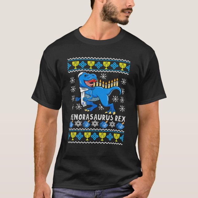 T-shirt Menorasaurus Rex Trex Menorah Ugly Hanoukka Chanuk (Devant)