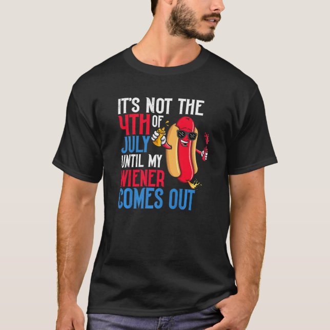 T-shirt Mens 4 juillet Hot Dog Wiener Sortit Adulte H (Devant)