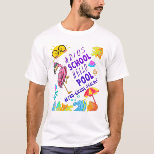 T-shirt Mens Adios School Hello Pool, Flamant rose Funny 2