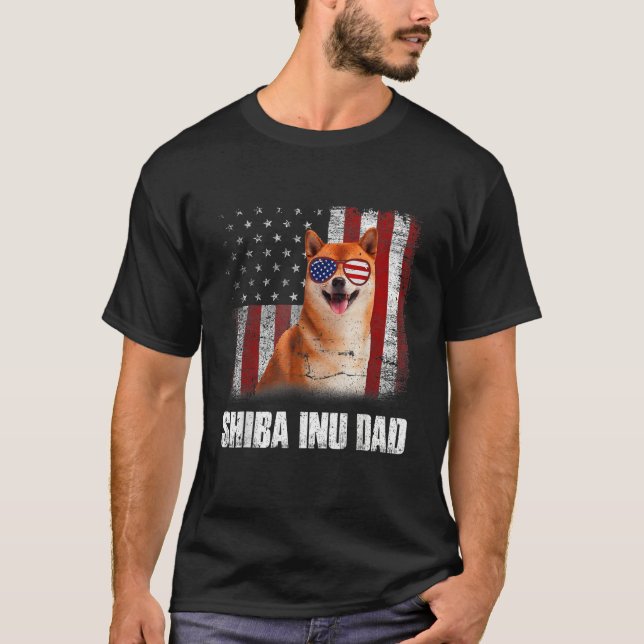 T-shirt Mens American Flag Best Shiba Inu Dad Ever Dog Dad (Devant)