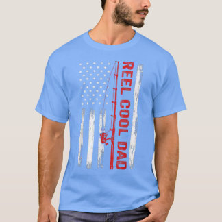 T-shirt Mens American Flag Fishing Reel Cool Dad Fathers D