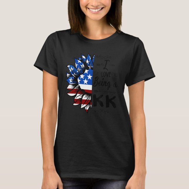 T-shirt Mens American Flag Sunflower I Love Being A Kk (Devant)