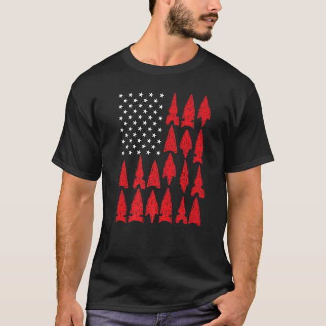 T-shirt Mens Archery collecting arrowhead hunter us flag P (Devant)