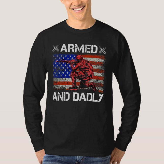 T-shirt Mens Armed And Dadly  Deadly Father s Day USA Flag (Devant)