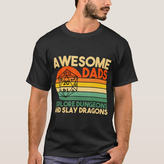 T-shirt Mens Awesome Dads Explorer Dungeons Dm Rpg Dice Dr (Devant)