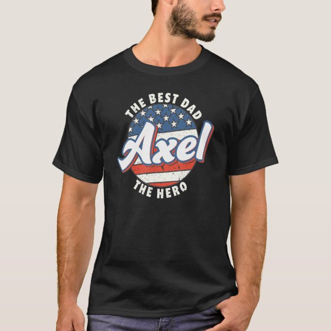 T-shirt Mens Axel Meilleur Père Héros US Drapeau Personnal (Devant)