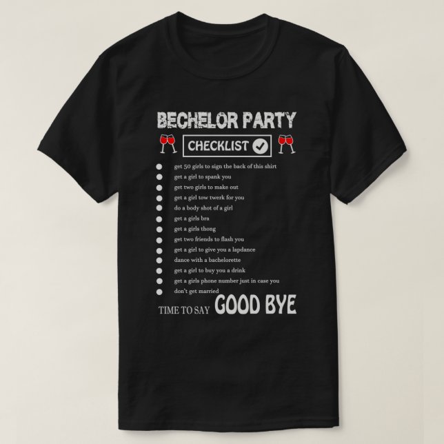 T-shirt Mens Bachelor Party Checlist Funny Groom design (Design devant)