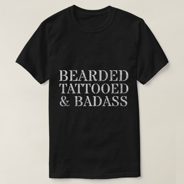 T-shirt Mens Bearded Tattooed Badass Man Tattoo Funny Bear (Design devant)