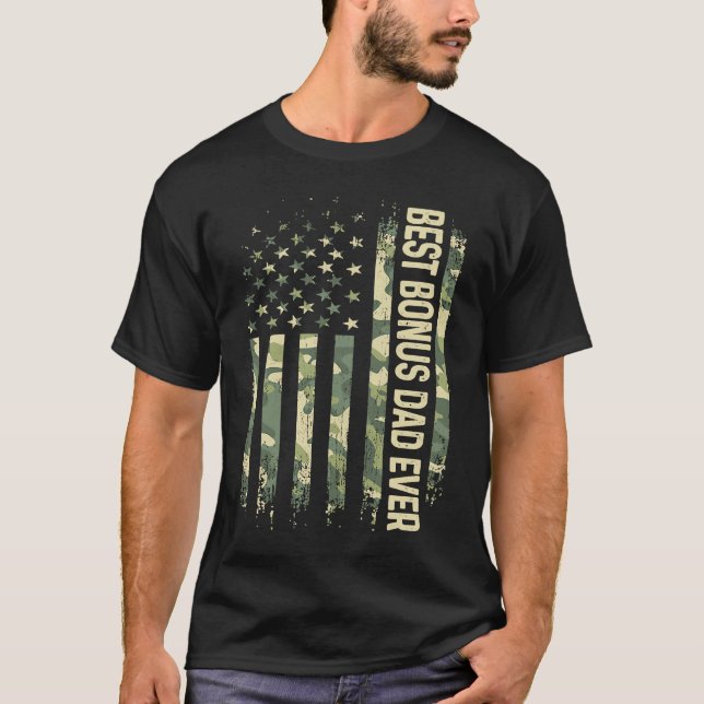 T-shirt Mens Best Bonus Dad Ever Camo American Flag Father (Devant)