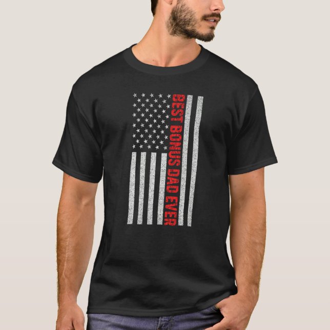 T-shirt Mens Best Bonus Dad Ever US American Flag (Devant)
