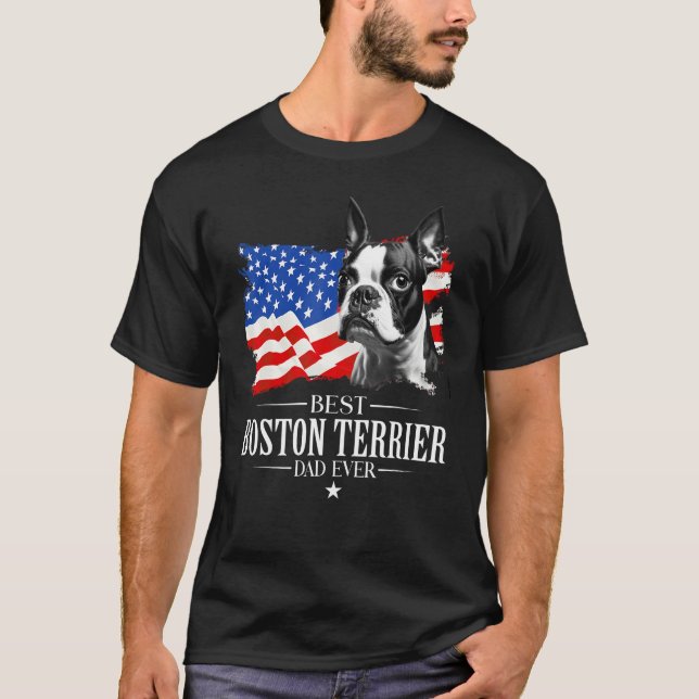 T-shirt Mens Best Boston terrier Dad Ever American Flag Fa (Devant)