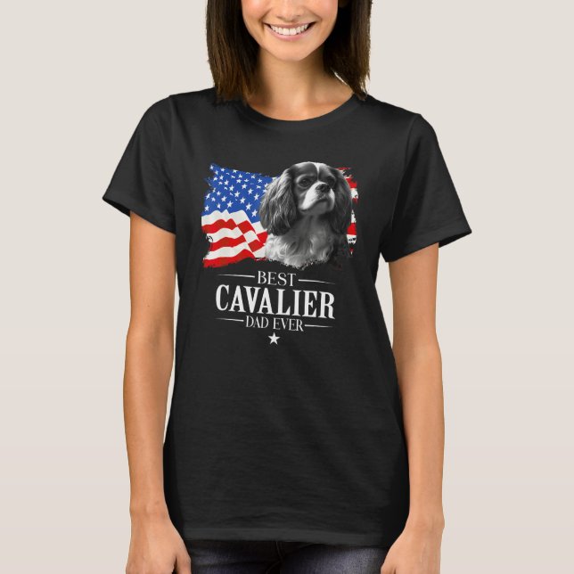 T-shirt Mens Best Cavalier king Dad Ever American Flag Fat (Devant)