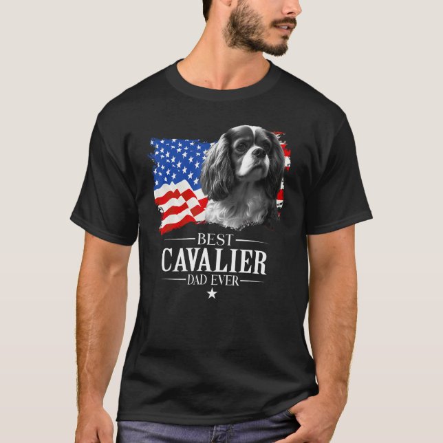 T-shirt Mens Best Cavalier king Dad Ever American Flag Fat (Devant)