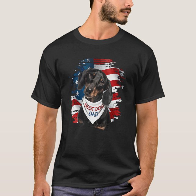 T-shirt Mens Best Dachshund Dad Ever American Flag Dog Fat (Devant)