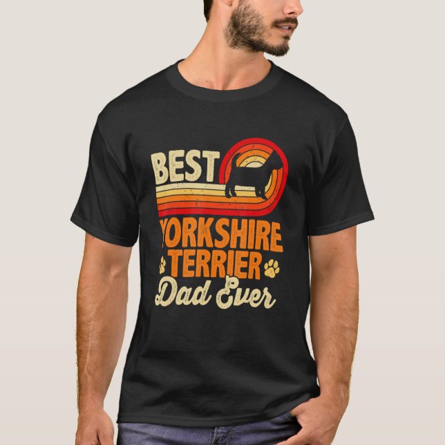 T-shirt Mens Best Dog Dad Ever Yorkshire Terrier Retro Vin (Devant)