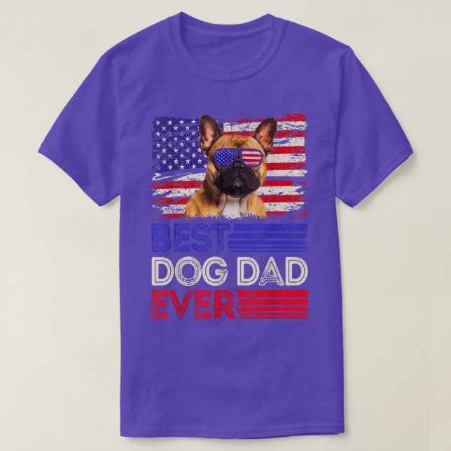 T-shirt Mens Best French Buldog Papa Jamais American Flag  (Design devant)