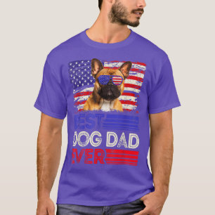 T-shirt Mens Best French Buldog Papa Jamais American Flag 