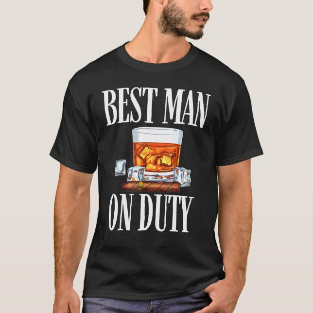 T-shirt Mens Best Man On Duty - Humour Mariage - Whiskey B (Devant)