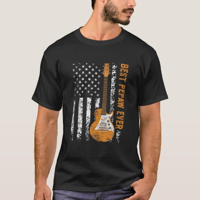 T-shirt Mens Best Pepaw Ever American Flag Guitare Christm (Devant)