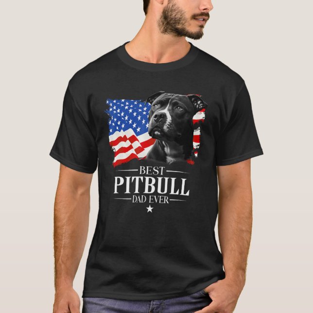 T-shirt Mens Best Pitbull Dad Ever American Flag Father s  (Devant)