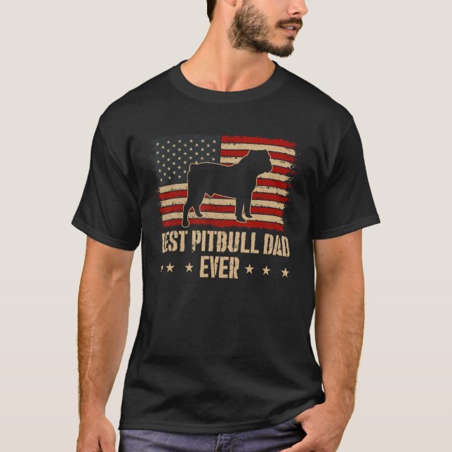 T-shirt Mens Best Pitbull Dad Ever Dog  American Flag (Devant)