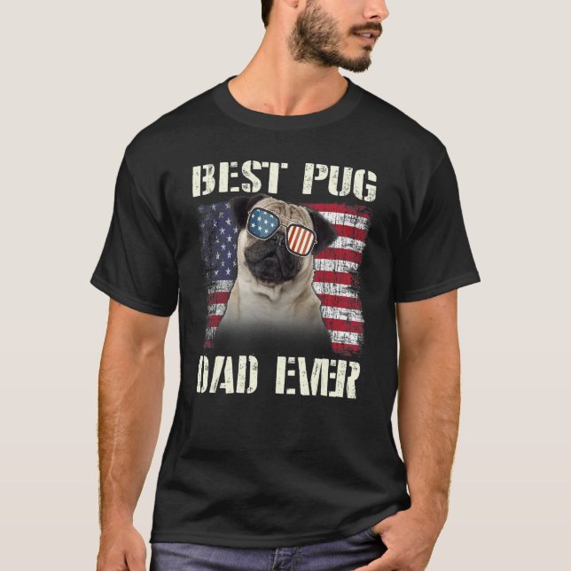 T-shirt Mens Best Pug Love Sunglasses Dad Ever American Fl (Devant)