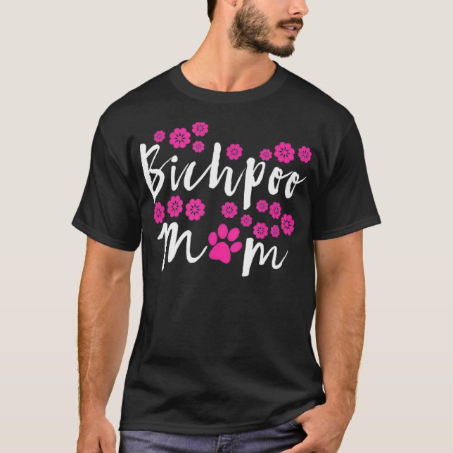 T-shirt Mens Bichpoing Maman Fleur rose Design avec rose P (Devant)