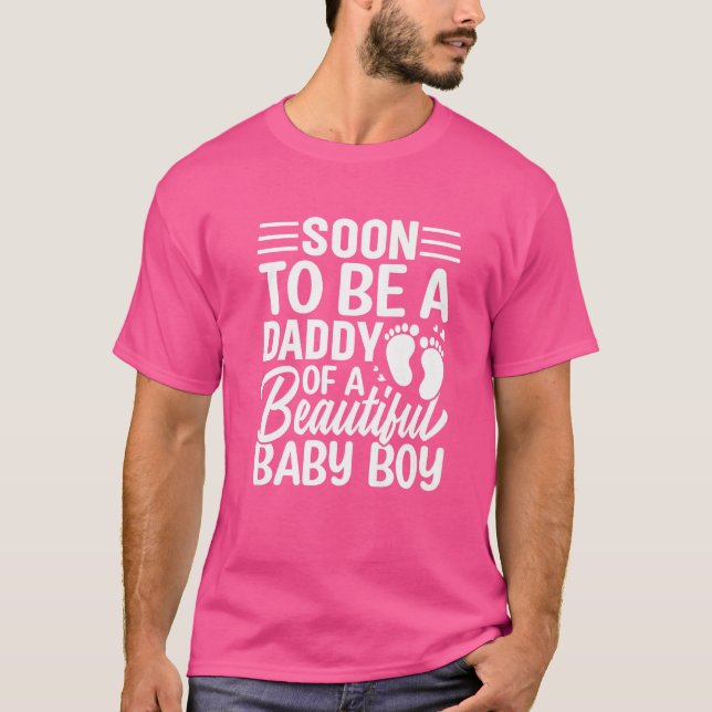 T-shirt Mens Bientôt Être Un Papa D'Un Beau Bébé Garçon D (Devant)
