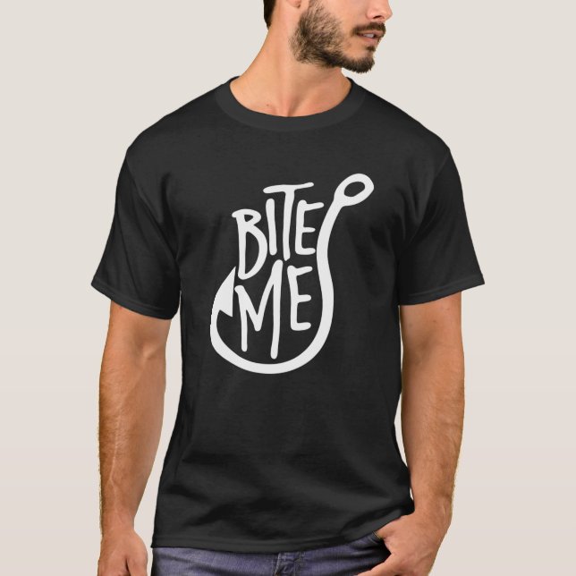 T-shirt Mens Bite Me, Drôle Hommes Pêche (Devant)