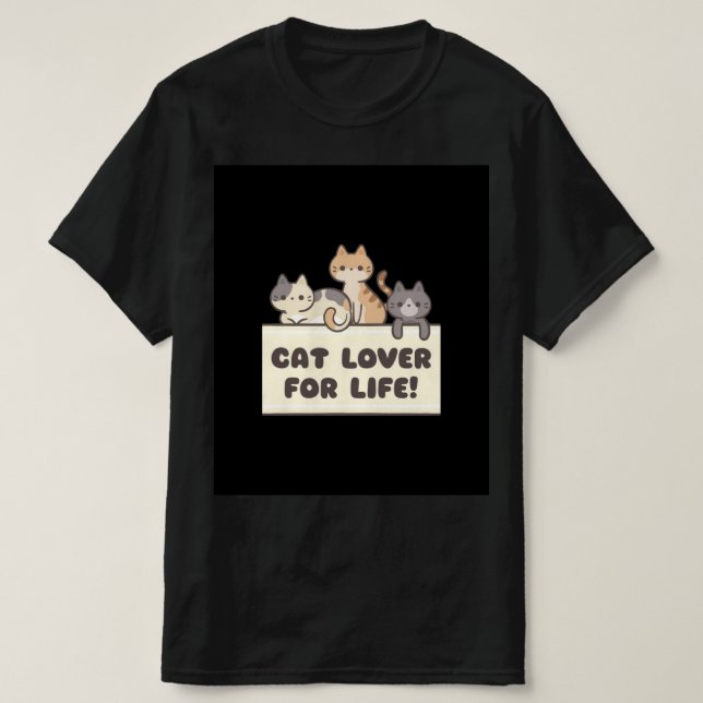 T-shirt mens black t shirt with cute cartoon of cat (Design devant)