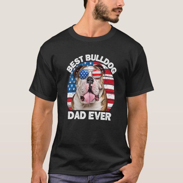 T-shirt Mens Bulldog Papa Américain Drapeau Anglais Bulldo (Devant)
