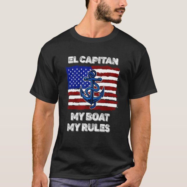 T-shirt Mens Capitan My Boat My Rules Pontoon American Fla (Devant)