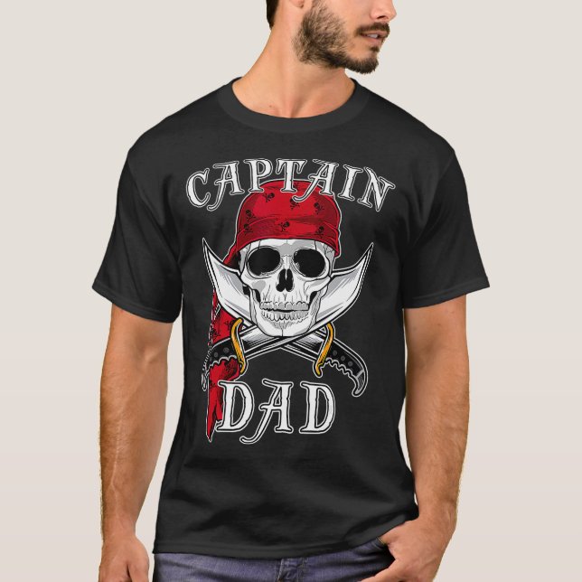 T-shirt Mens Captain Dad Funny Halloween Pirate Skull Gift (Devant)